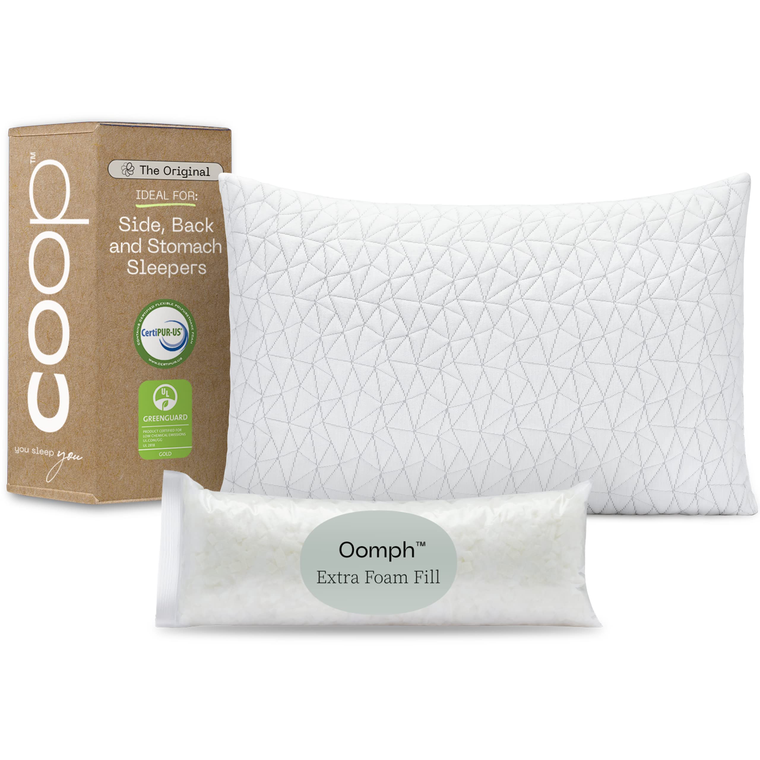 Coop Home Goods Original Loft Bed Pillows for Sleeping - Adjustable Cross Cut Memory Foam Pillows - Medium Firm Back, Stomach and Side Sleeper Pillow