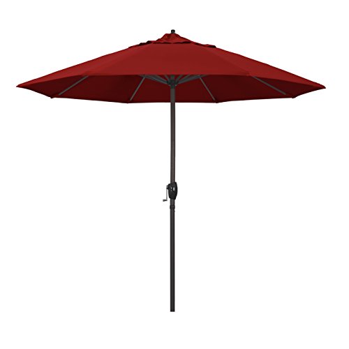 California Umbrella ATA908117-5403 9' Round Aluminum Market, Crank Lift, Auto Tilt, Bronze Pole, Sunbrella Jockey Red Fabric Patio Umbrella